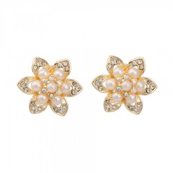 Yellow Gold plated with white pearl and zircon ethnic earrings set 